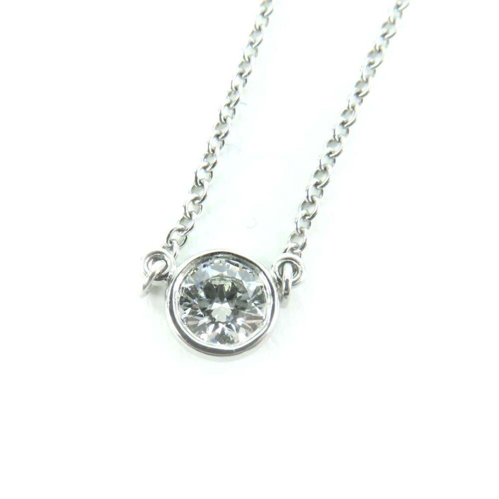 Tiffany & Co. Silver Necklace with Clear Round Solitaire